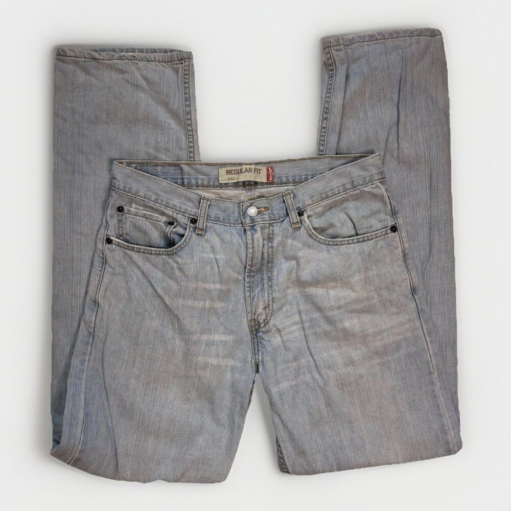 Levis 505 33x34 Regular Fit Straight Leg Jean Men's Light Wash Blue Denim